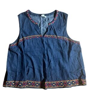 Gap XL Denim Sleeveless V Neck Loose Full Embroidered Western Boho Shirt